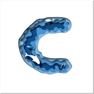 Letter C in deep water papercut design Posters and Art